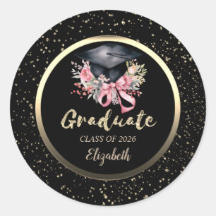 Adesivo Redondo Tampa de Graduacao Floral Laco Rosa Confeite