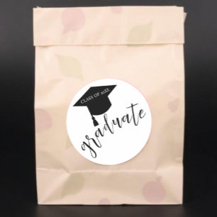 Adesivo Redondo Tampa de Graduação Minimalista Preto e Branco Grad