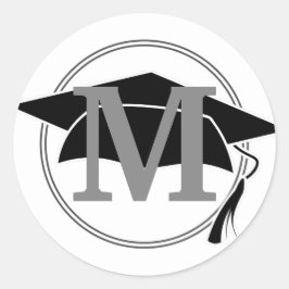 Adesivo Redondo Tampa de Graduação Monograma Inicial Cinza Branco 