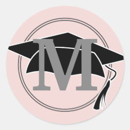 Adesivo Redondo Tampa de Graduação Rosa Cinza Monograma Inicial
