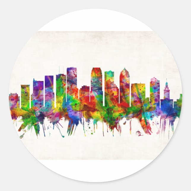 Adesivo Redondo Tampa Florida Skyline (Frente)