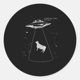 Adesivo Redondo Tampa Vaca Funny Leite OVNI Voadora Saucer
