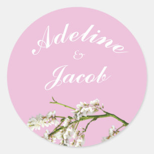 Adesivo Redondo Tampas de casamento cor-de-rosa e branco
