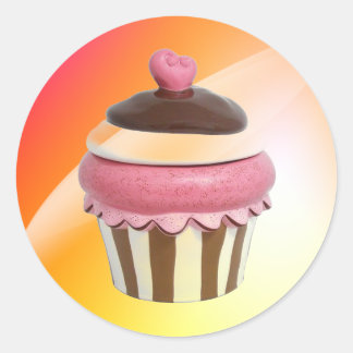 Adesivo Redondo Tampas de cupcake rosa-quente e chocolate
