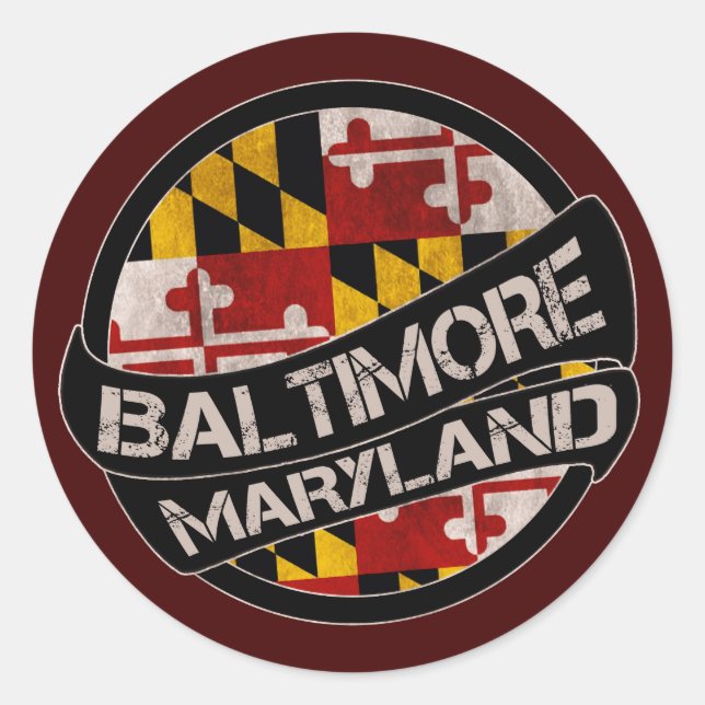 Adesivo Redondo Tampas de punção com bandeira de Baltimore Marylan (Frente)