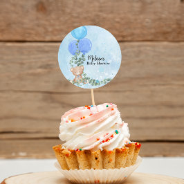 Adesivo Redondo Tampo de Cupcake Oh Boy Balão Azul Eucalipto