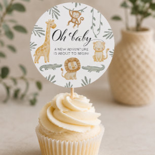 Adesivo Redondo Tampo de Cupcake Safari de Aquarela Oh Baby