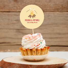 Adesivo Redondo Tampões de cupcake do chá de fraldas de fogueira d
