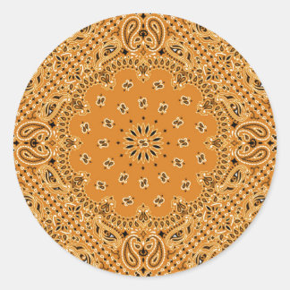 Adesivo Redondo Tan Brown Paisley Western Bandana Scarf Impressão
