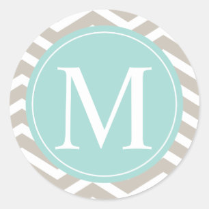Adesivo Redondo Tan Chevron Turquoise Monograma