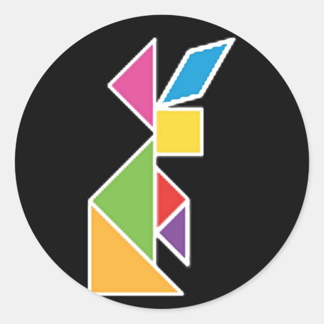 Adesivo Redondo tangram rabbit coelho (Frente)