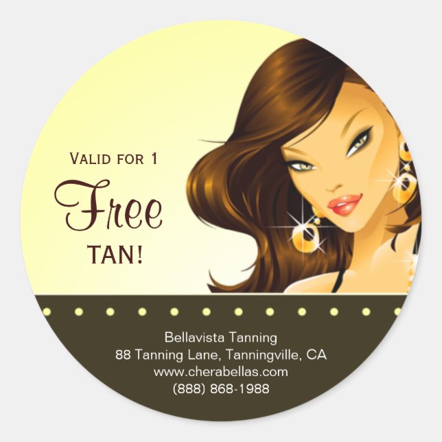 Adesivo Redondo Tanning Salon Sticker Yellow Exotic Brunwoman (Frente)