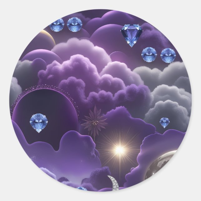 Adesivo Redondo Tanzanite Diamante Lua Celestial Luxo Estético (Frente)