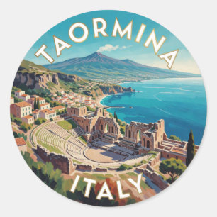 Adesivo Redondo Taormina Itália Cena da Costa Jônica 🌊