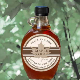 Adesivo Redondo Tapado em Nova York Maple Syrup Label Antique Whit