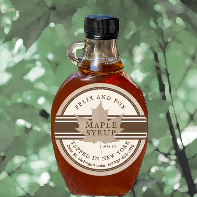 Adesivo Redondo Tapado em Nova York Maple Syrup Label Antique Whit (Criador carregado)