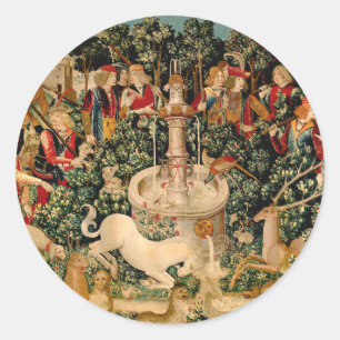 Adesivo Redondo Tapeçarias de Unicórnio Medieval Impressas: Met Cl