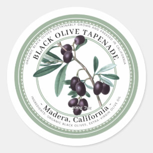 Adesivo Redondo Tapenada de Oliva com Ilustração de Oliva Vintag