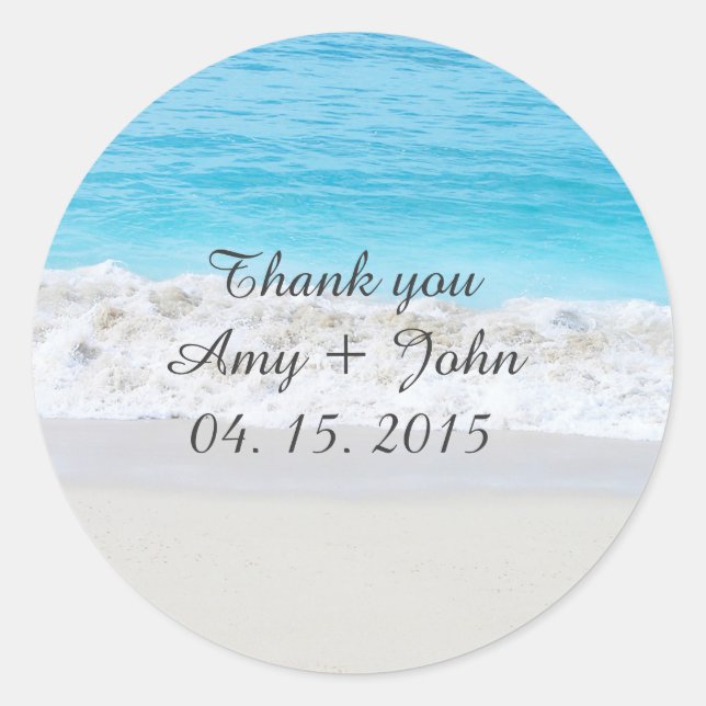 Adesivo Redondo Táquias de casamento de praia salvam a praia1 (Frente)