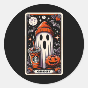 Adesivo Redondo Tarot Card Cute Ghost Spooky Season Jack O Lantern