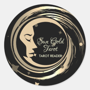 Adesivo Redondo Tarot Reader Dourado Stars Moon