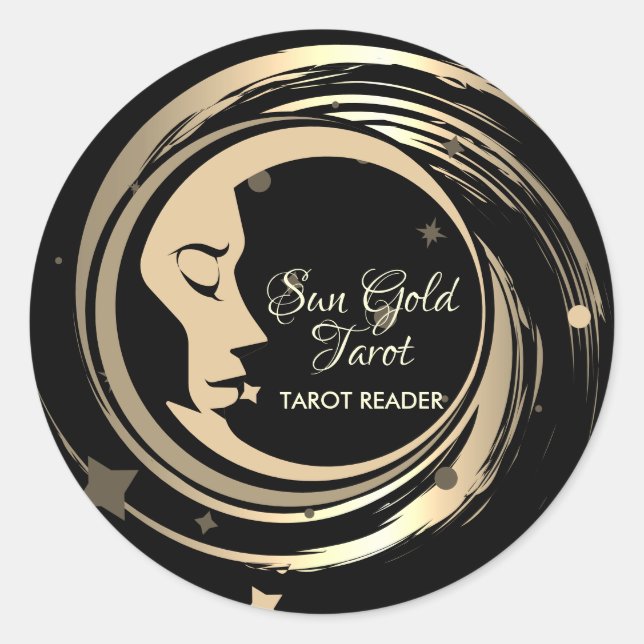 Adesivo Redondo Tarot Reader Dourado Stars Moon (Frente)