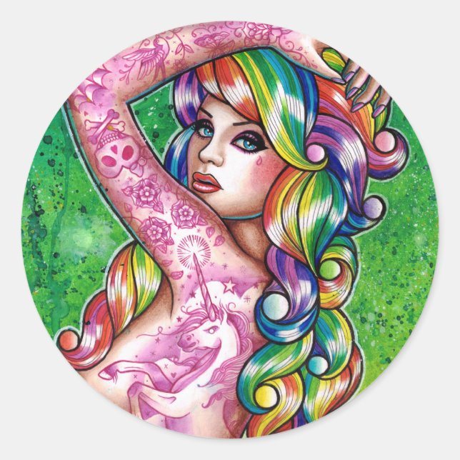 Adesivo Redondo Tart Rainbow Pin Up Girl (Frente)