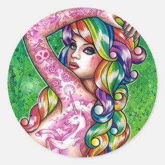 Adesivo Redondo Tart Rainbow Pin Up Girl