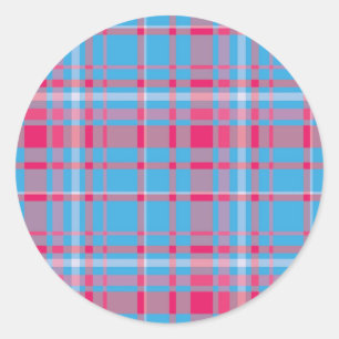 Adesivo Redondo Tartan azul e vermelho