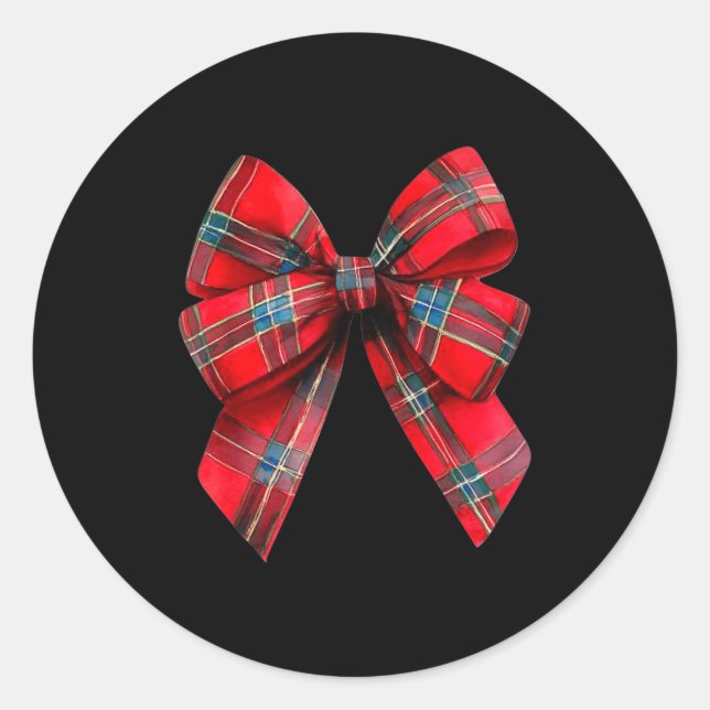 Adesivo Redondo Tartan Coquette Bow, Christmas Funny Gift Women,gi (Frente)