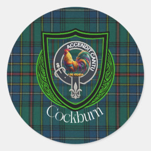 Adesivo Redondo Tartan e Brasão do Clã Escocês Cockburn