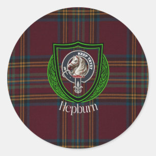 Adesivo Redondo Tartan e Brasão do Clã Escocês Hepburn