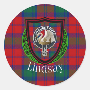 Adesivo Redondo Tartan e Brasão do Clã Escocês Lindsay