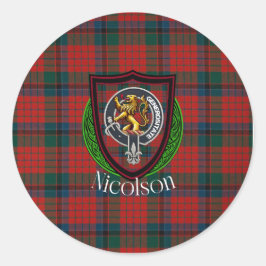 Adesivo Redondo Tartan e Brasão do Clã Escocês Nicolson