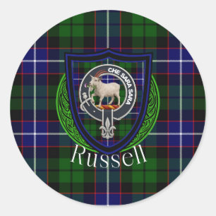 Adesivo Redondo Tartan e Brasão do Clã Escocês Russell