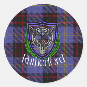 Adesivo Redondo Tartan e Brasão do Clã Escocês Rutherford