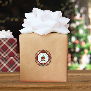 Adesivo Redondo Tartan Vermelho e Verde de Natal Personalizado
