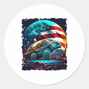 Adesivo Redondo Tartaruga americana sob lua com a American Flag Co
