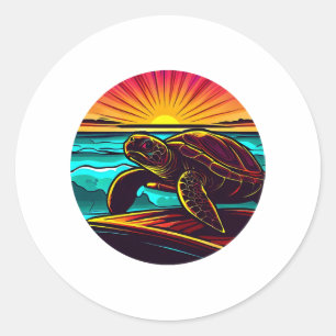 Adesivo Redondo Tartaruga ao pôr do sol, Inspiradora Design