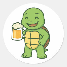 Adesivo Redondo Tartaruga bebendo cerveja