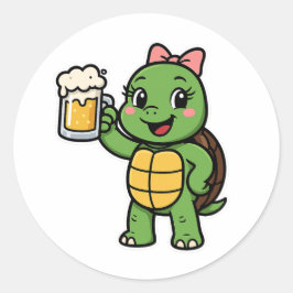 Adesivo Redondo Tartaruga bebendo cerveja