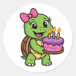 Adesivo Redondo Tartaruga com bolo de aniversário
