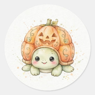 Adesivo Redondo Tartaruga com Casca de Abóbora de Halloween