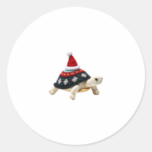 Adesivo Redondo Tartaruga com Chapéu de Papai Noel - Camiseta Feia