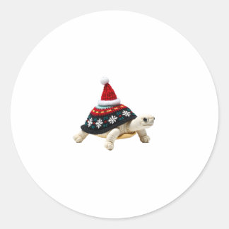 Adesivo Redondo Tartaruga com Chapéu de Papai Noel - Camiseta Feia