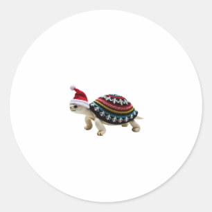Adesivo Redondo Tartaruga com Chapéu de Papai Noel - Camiseta Feia