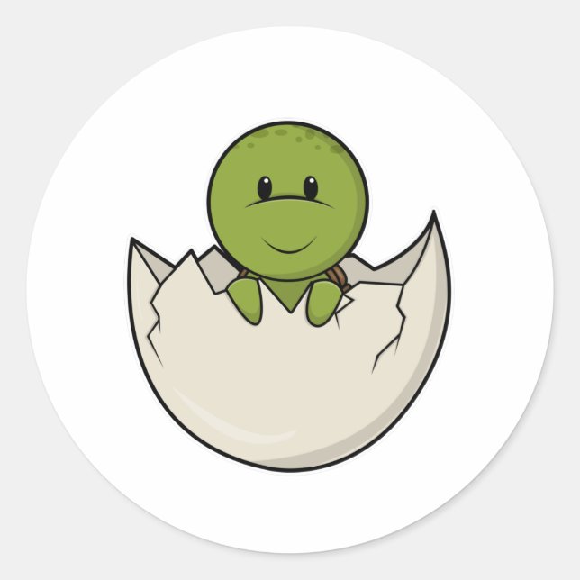 Adesivo Redondo Tartaruga como Bebê com casca de ovo (Frente)