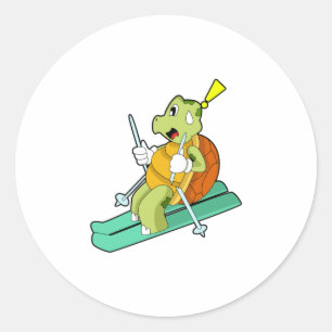 Adesivo Redondo Tartaruga como esquiadora com esqui