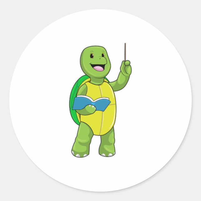Adesivo Redondo Tartaruga como Professora com Livro e Ponteiro (Frente)