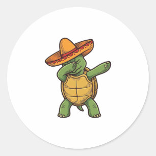 Adesivo Redondo Tartaruga Dabbing Sombrero Design Vetorial Vintage